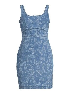 No Boundaries Denim Butterfly Print Corset Mini Dress Y2K Retro Style Sz: Sm 3/5